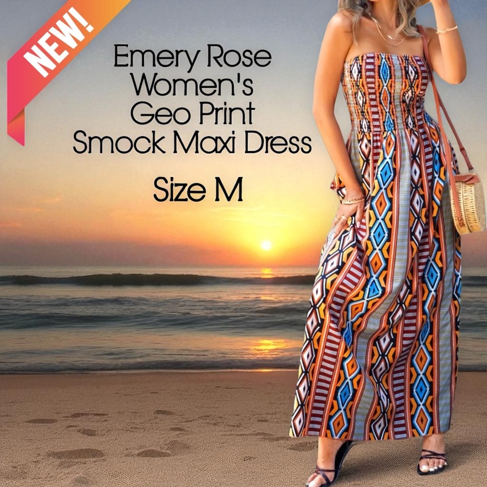 NEW Emery Rose Women's Geo Print Smock Top Maxi Dress